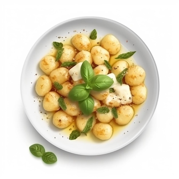 Pâtes gnocchi à base de pommes de terre préparées avec une sauce à la crème et des pois générés par IA