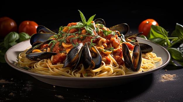 pâtes italiennes avec des moules