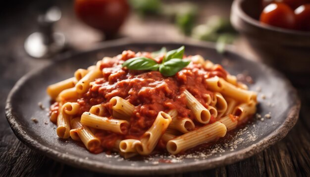 Photo des pâtes maison délicieuses avec de la sauce tomate.