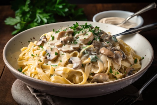 Pâtes maison avec sauce crémeuse aux champignons et parmesan