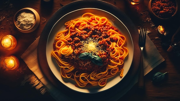 pâtes spaghetti sauce bolognaise et parmesan