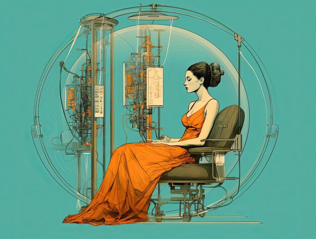 patient assis dans une machine dans le style d'illustrations graphiques