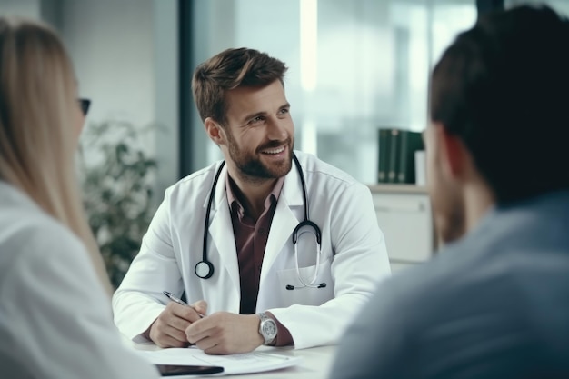 Le patient masculin et les médecins ont une consultation dans la chambre de l'hôpital.