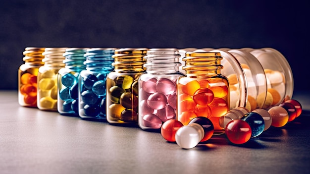 Patient et pilules ou médicaments dans des blisters et des jarres Concept de médicament médicament pharmaceutique