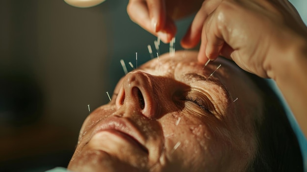 Photo un patient recevant une thérapie d'acupuncture d'un médecin agréé