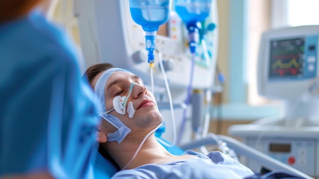 Photo patient recevant un traitement de dialyse dans un lit d'hôpital image
