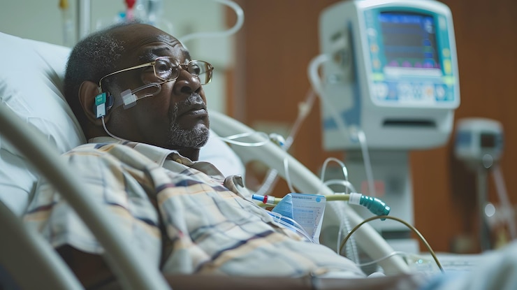 Photo patient recevant un traitement de dialyse