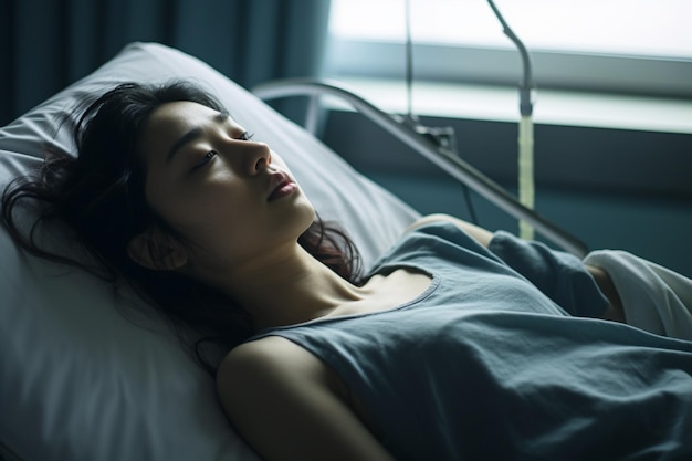 une patiente allongée sur le lit de l'hôpital