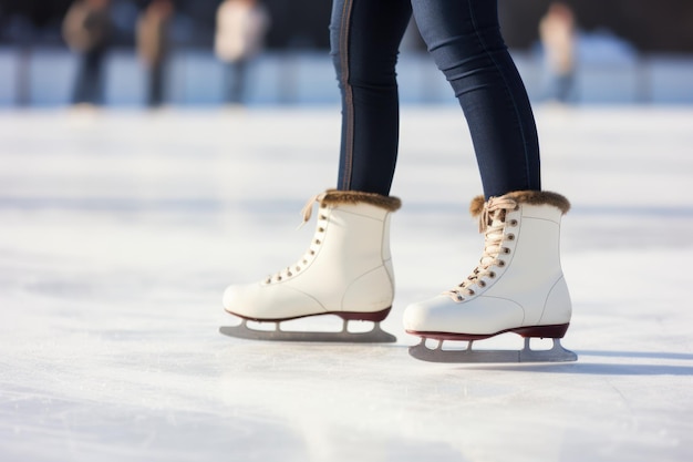 Patineur sur glace sur patinoire en gros plan