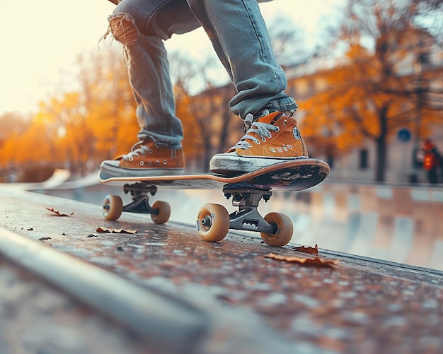 Photo un patineur en ligne effectuant des tours dans un parc de patinage