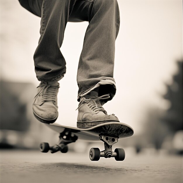 patineurs pieds effectuant des tours positionnement du pied sur le skateboard mettant l'accent sur la compétence de skateboarding IA générative