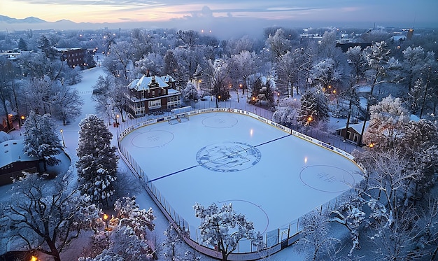 une patinoire de hockey avec un logo de hockey sur le devant