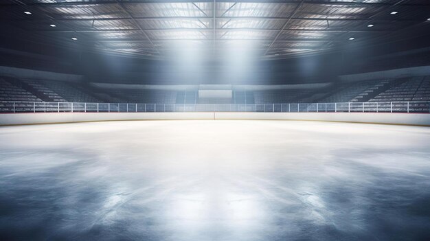 Une patinoire de hockey vide avec une lumière brillante