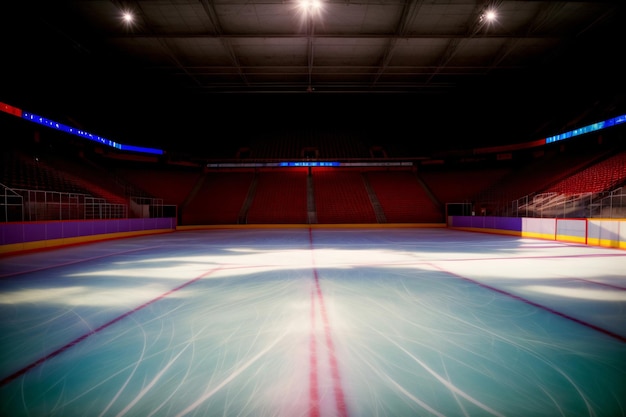 Une patinoire vide dans un stade de hockey