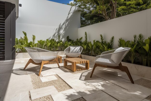 Patio avec chaises longues et table d'extérieur pour profiter du plein air