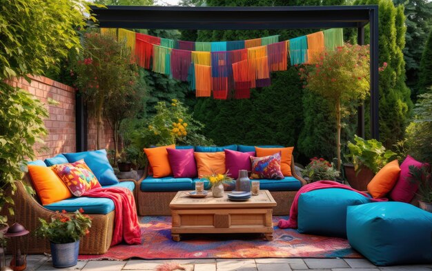 Patio extérieur Boho Chic Une oasis colorée pour la détente