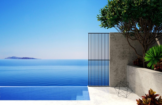 Patio de villa méditerranéenne moderne avec piscine