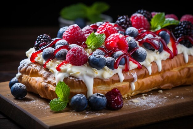 Pâtisserie danoise avec fromage à la crème et baies fraîches Déjeuner délicieux