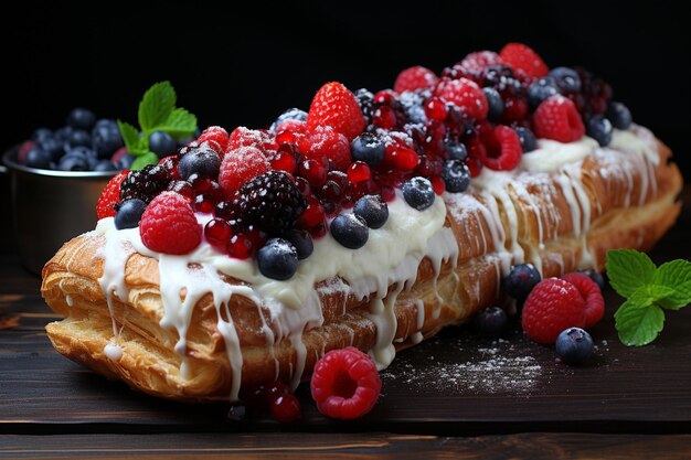 Pâtisserie danoise avec fromage à la crème et baies fraîches Déjeuner délicieux