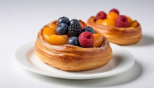 pâtisserie danoise avec des fruits isolés sur fond blanc