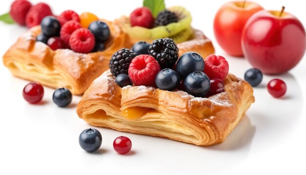 pâtisserie danoise avec des fruits isolés sur fond blanc