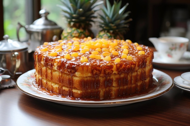 Pâtisserie délicieuse d'ananas sur la table en bois