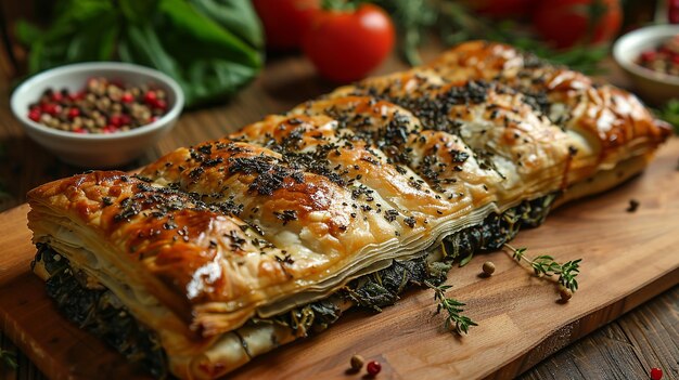 Photo une pâtisserie avec une sauce tomate et une tomate sur le dessus