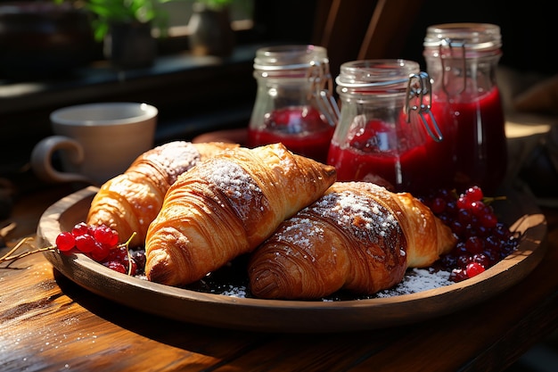 Des pâtisseries au petit déjeuner avec de la pâte aux fruits sur une surface rustique