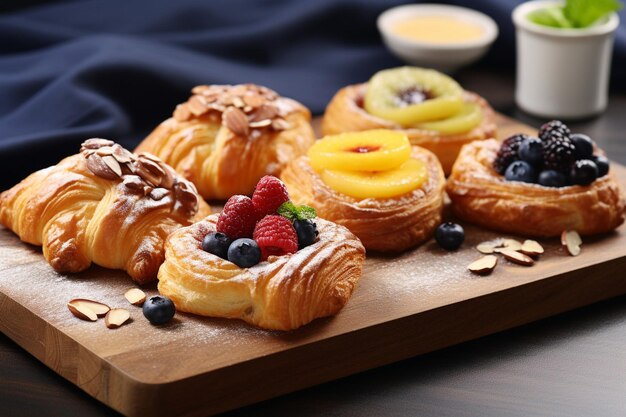 Pâtisseries danoises servies avec une salade de fruits