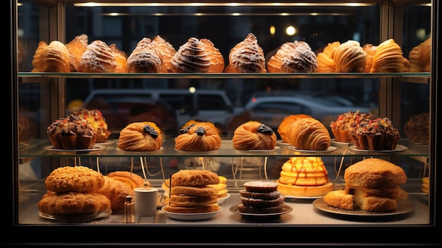 pâtisseries dans la vitrine de la boulangerie