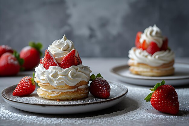 Des pâtisseries délicieuses avec de la crème fouettée et du sucre