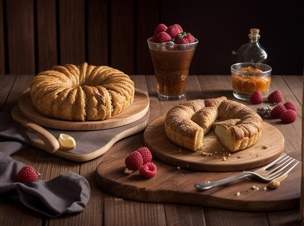 Des pâtisseries délicieuses sur une table en bois