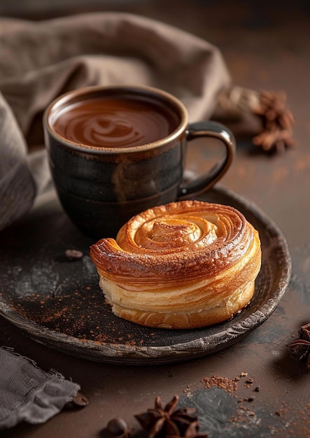 des pâtisseries françaises fraîches et une tasse de thé sur une table en bois