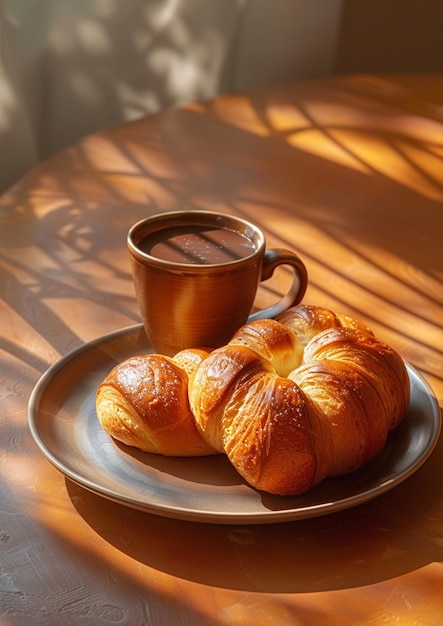 des pâtisseries françaises fraîches et une tasse de thé sur une table en bois