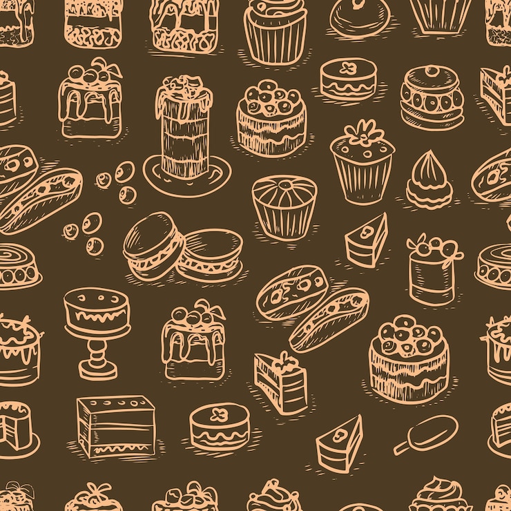 Photo pâtisseries gâteaux cupcakes graphiques gravure croquis dessinés à la main image sucrée menu cuisson doug...