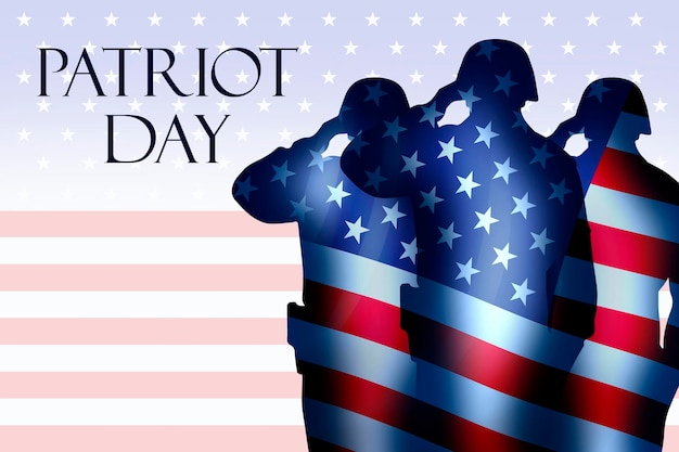 Patriot Day Silhouettes de soldats sur le fond du drapeau américain