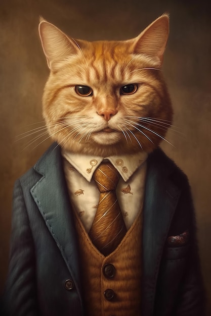 Patron d'homme d'affaires de chat en costume et cravate Illustration de l'IA générative