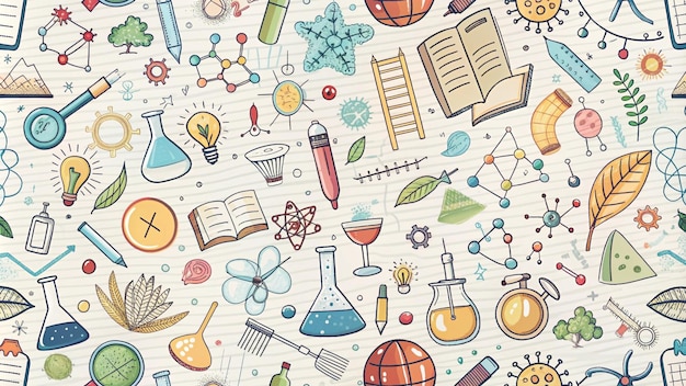 Patron sans couture dessiné à la main avec des icônes d'éducation scientifique et de nature
