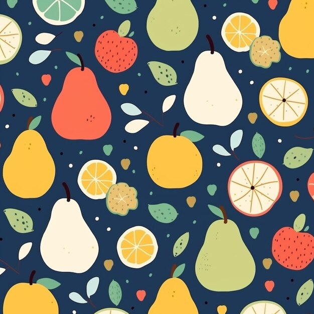 Patron sans couture avec illustration vectorielle de fruits dans un style plat