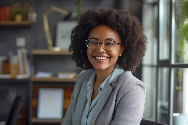 Une patronne souriante au bureau