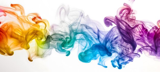 Photo des patterns de fumée colorés s'écoulent sur un fond blanc