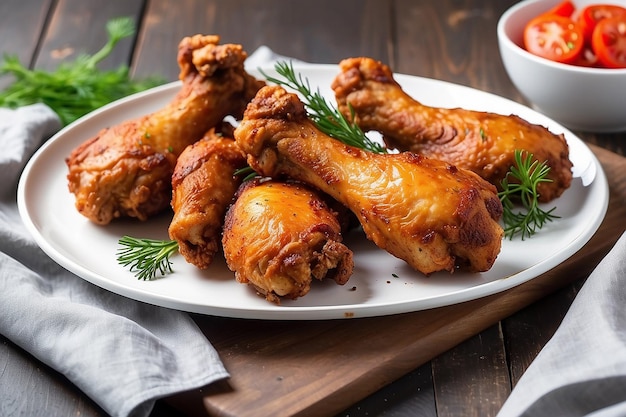 Des pattes de poulet frites sur une assiette blanche