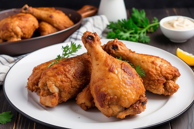 Des pattes de poulet frites sur une assiette blanche