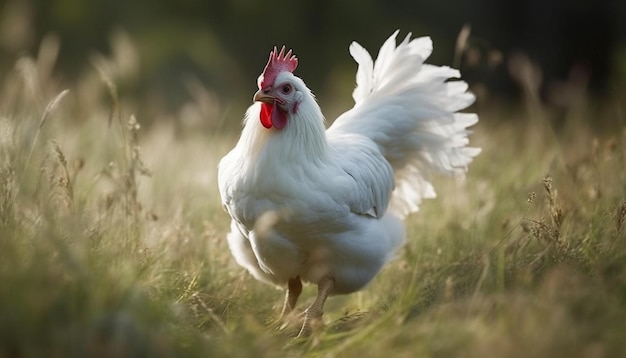 Pâturage de coqs en liberté sur des prairies vertes générées par l'IA