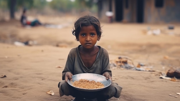 Pauvre petit enfant affamé affamé regardant la caméra