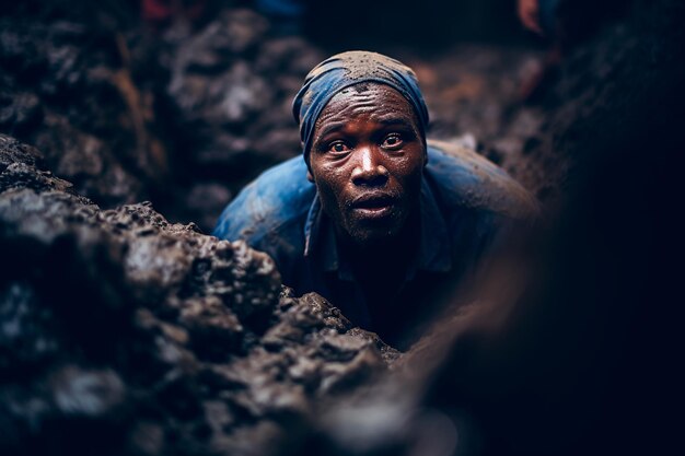 Photo les pauvres d'afrique souffrent de l'extraction de minéraux utiles dans des conditions inhumaines.