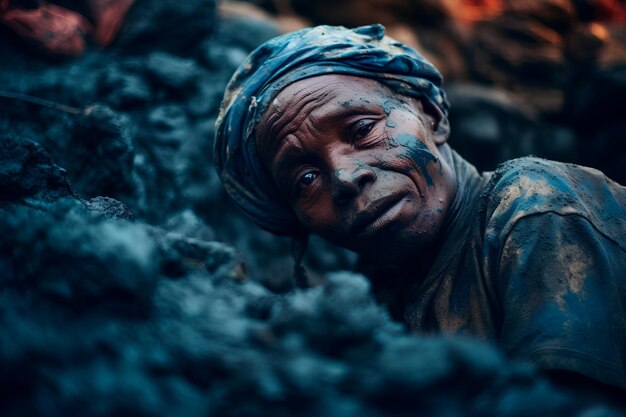 Photo les pauvres d'afrique souffrent de l'extraction de minéraux utiles dans des conditions inhumaines.