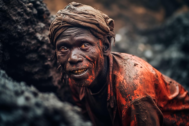 Photo les pauvres d'afrique souffrent de l'extraction de minéraux utiles dans des conditions inhumaines.