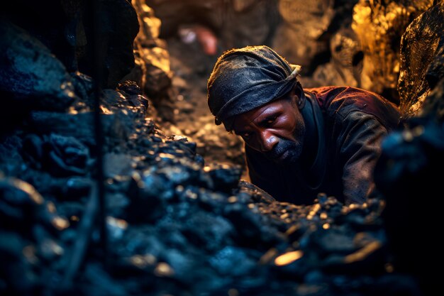 Photo les pauvres d'afrique souffrent de l'extraction de minéraux utiles dans des conditions inhumaines.