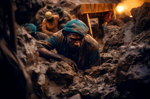 Photo les pauvres d'afrique souffrent de l'extraction de minéraux utiles dans des conditions inhumaines.